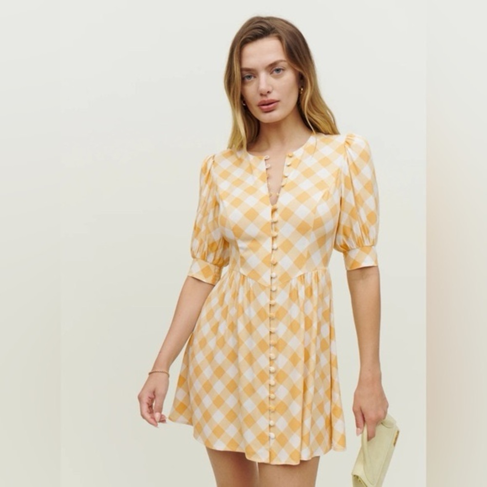 Reformation Yellow Puff Sleeve Mini Sundress